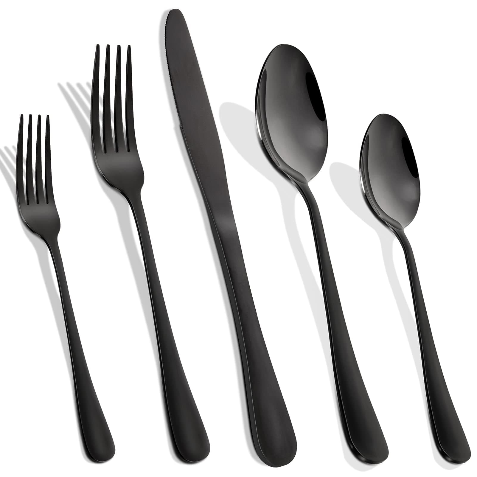 Cibeat Black Silverware Set 20 Piece, Kitchen Utensil Set Service for 4, Cutlery Utensils Set Include Knives/Forks/Spoons, Mirror Polished and Dishwasher Safe