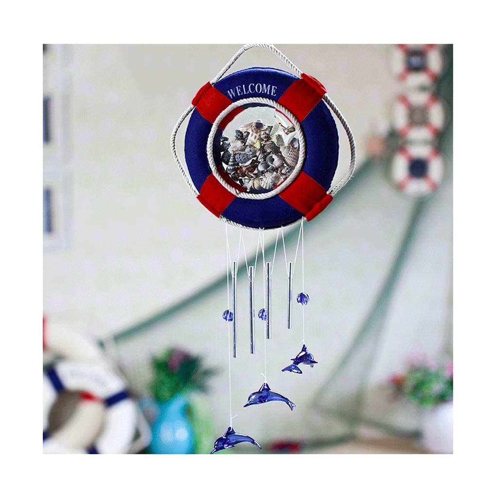 Wind chimes Mediterranean Style Wind Chime Creative Life Buoy Shells Windbell Home Decor Hang Adorn Door Gifts And Crafts Outdoor Décor (Color : Blue A)