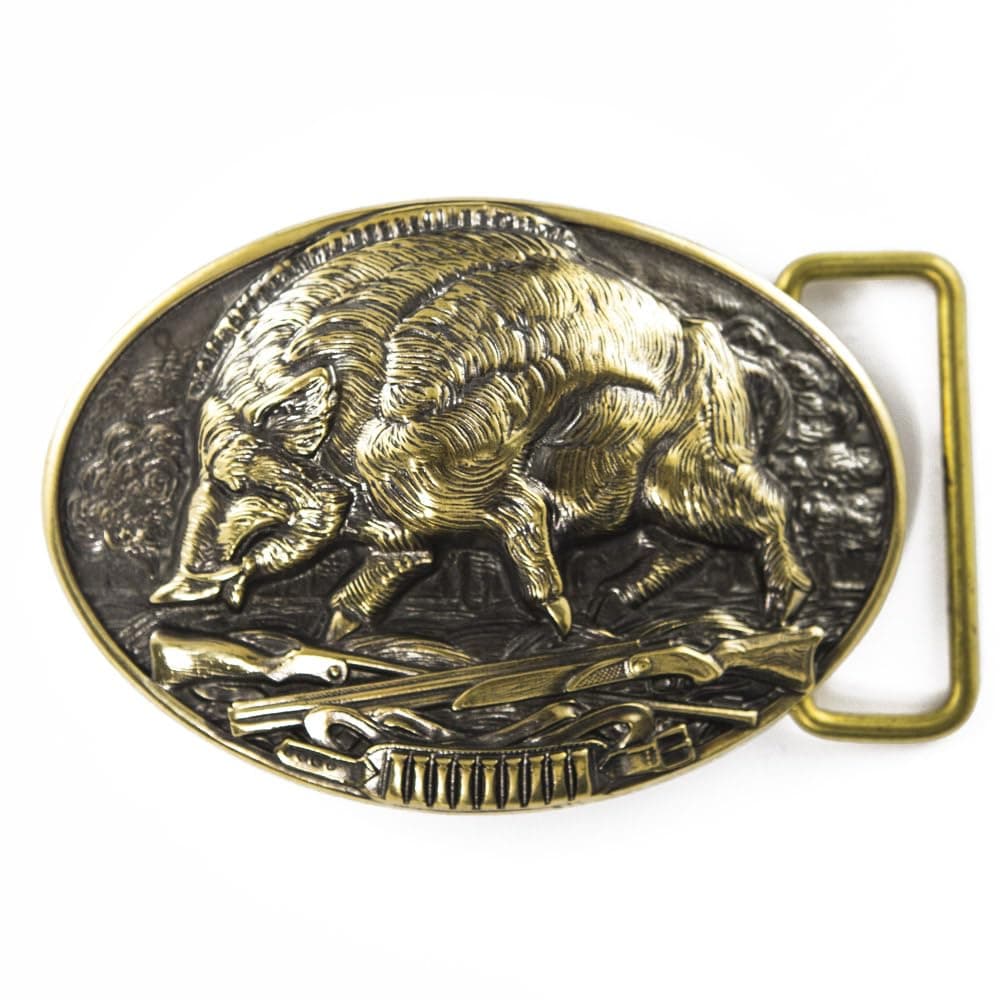Belt buckle Boar hunting, Handmade hunter trophy solid brass belt buckle wild boar hunting