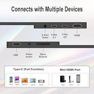 Portable Monitor for laptop15.6inch 1680P Ultra-Slim, Travel Monitor for Laptop,w/VESA, Screen Extender, 500cd,100% sRGB Portable Display w/45° Adjustable Stand,for Laptop PC Phone Mac