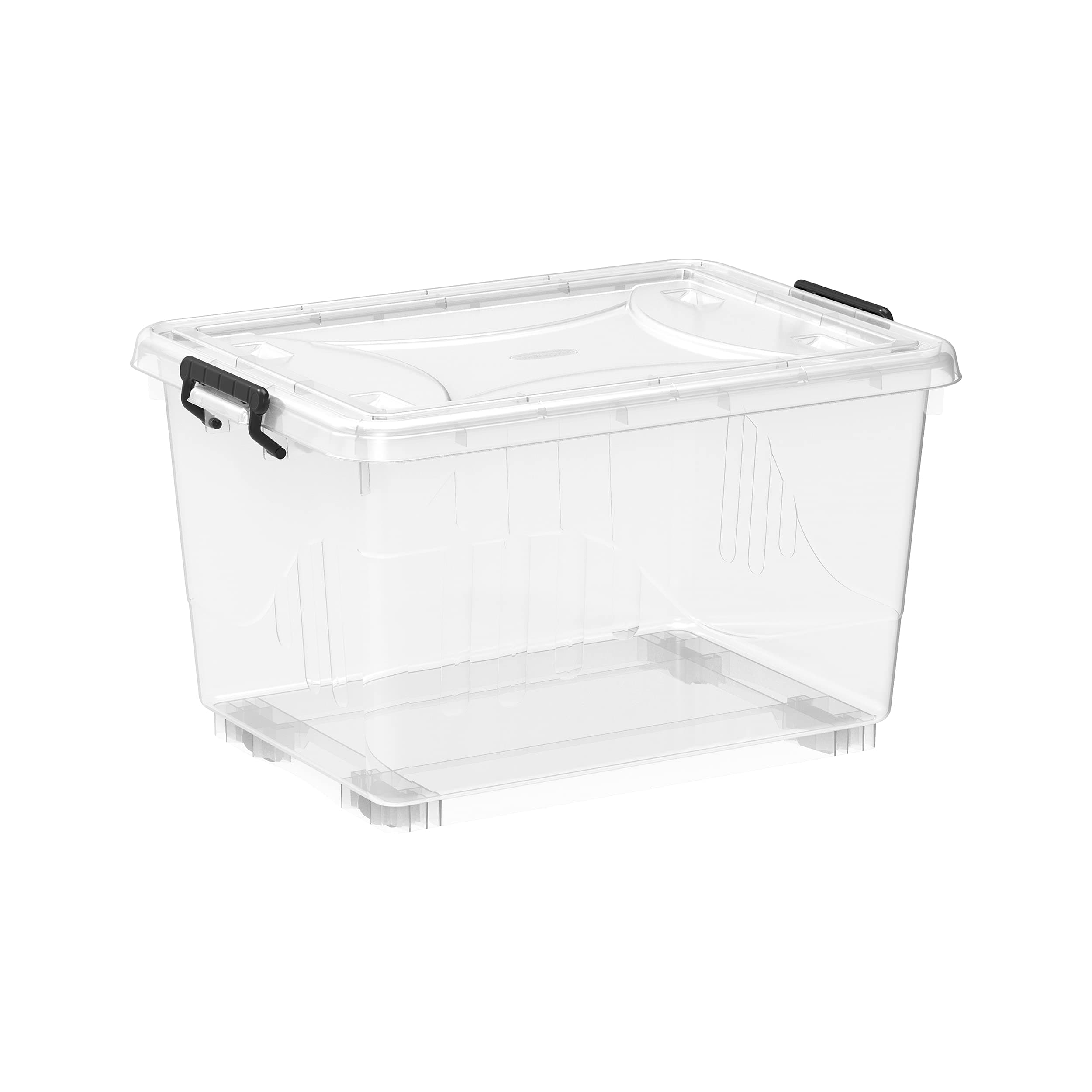 Cosmoplast 55L Clear Plastic Storage Box With Wheels & Lockable Lid, Transparent, 55-Liters