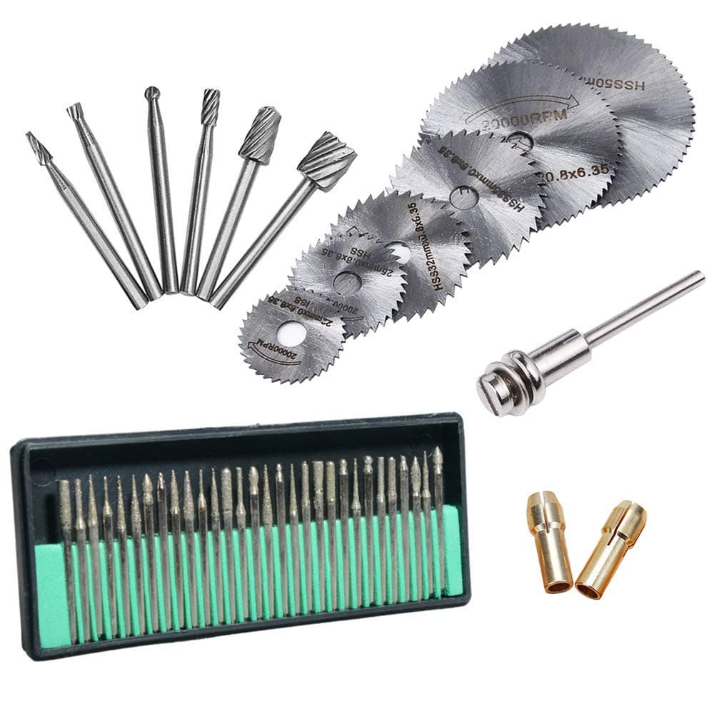 45 Pcs Diamond Engraving Accessories Set, Routing Bit/Circular Saw Blade/Diamond Burr Bits for Dremel Attachment