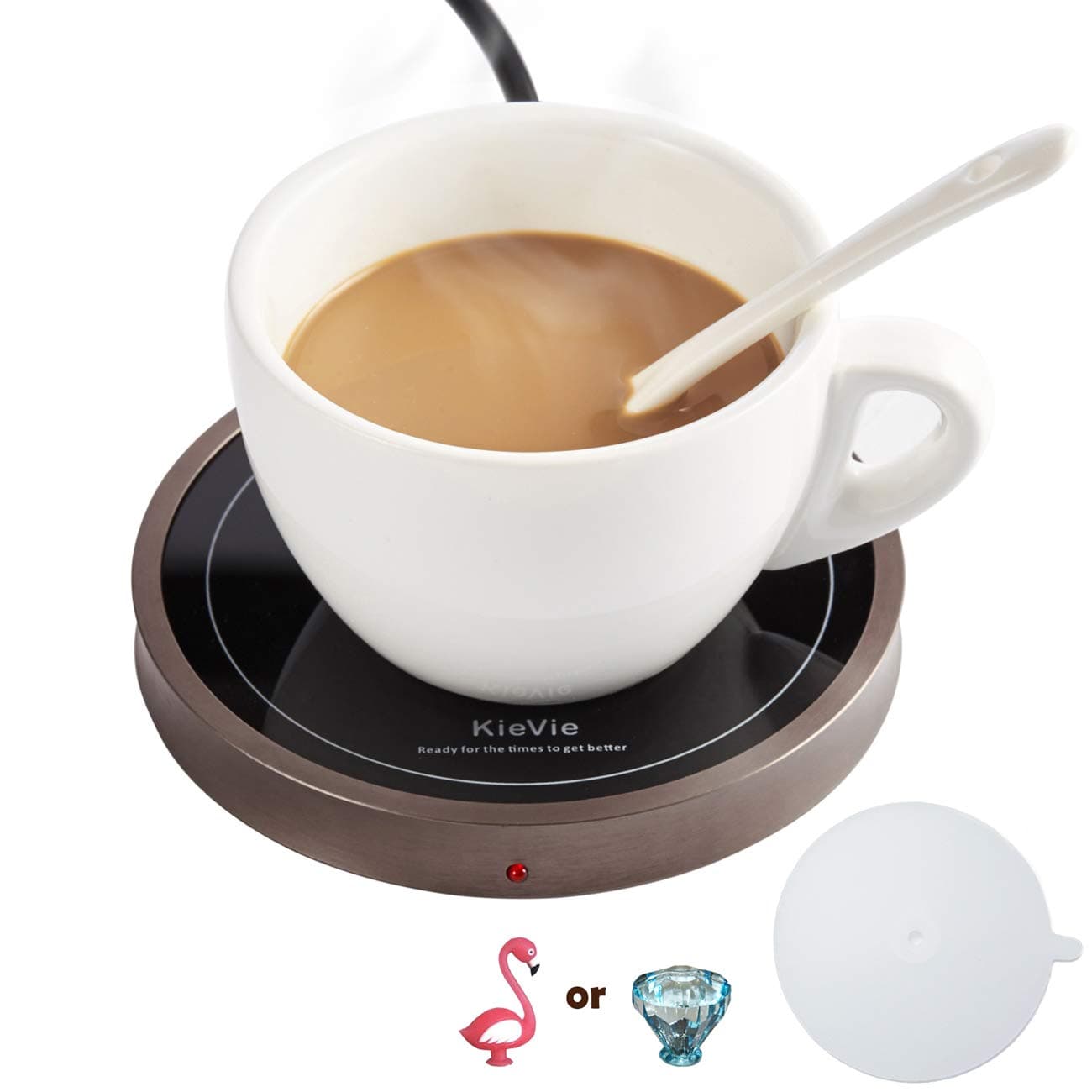 Coffee Warmer for Warming Tea, Coffee,Cocoa, Mug Warmer For Office Desk Warming Plate and Metal Shell, Constant Temperature Control, Waterproof, 18W Beverage Warmer, 1PC Silicone Cover Lid Free Gift