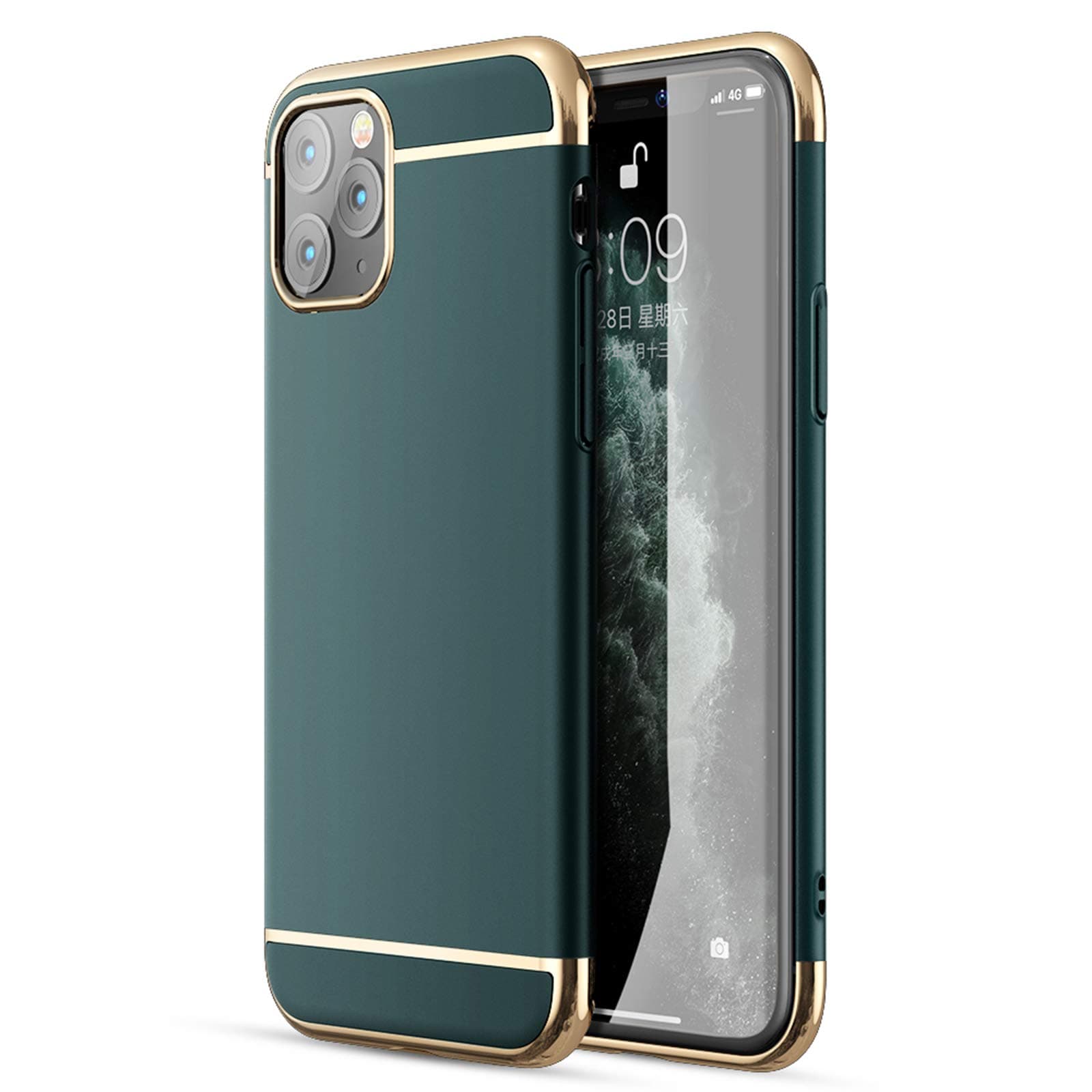 CROSYMX iPhone 11 Pro Case, 3 in 1 Ultra Thin and Slim Hard Case Coated Non Slip Matte Surface with Electroplate Frame for Apple iPhone 11 Pro (5.8'')(2019) - Dark Green