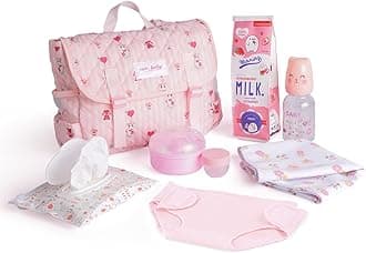 BABESIDE 9 Pcs Reborn Baby Doll Accessories for 17-22 Inch Reborn Dolls, Diaper Bag Set with 2 Diapers, Changing Pad, Bottle, Tissue and Care Set, Great for Children's Pretend Play, Doll Not Included