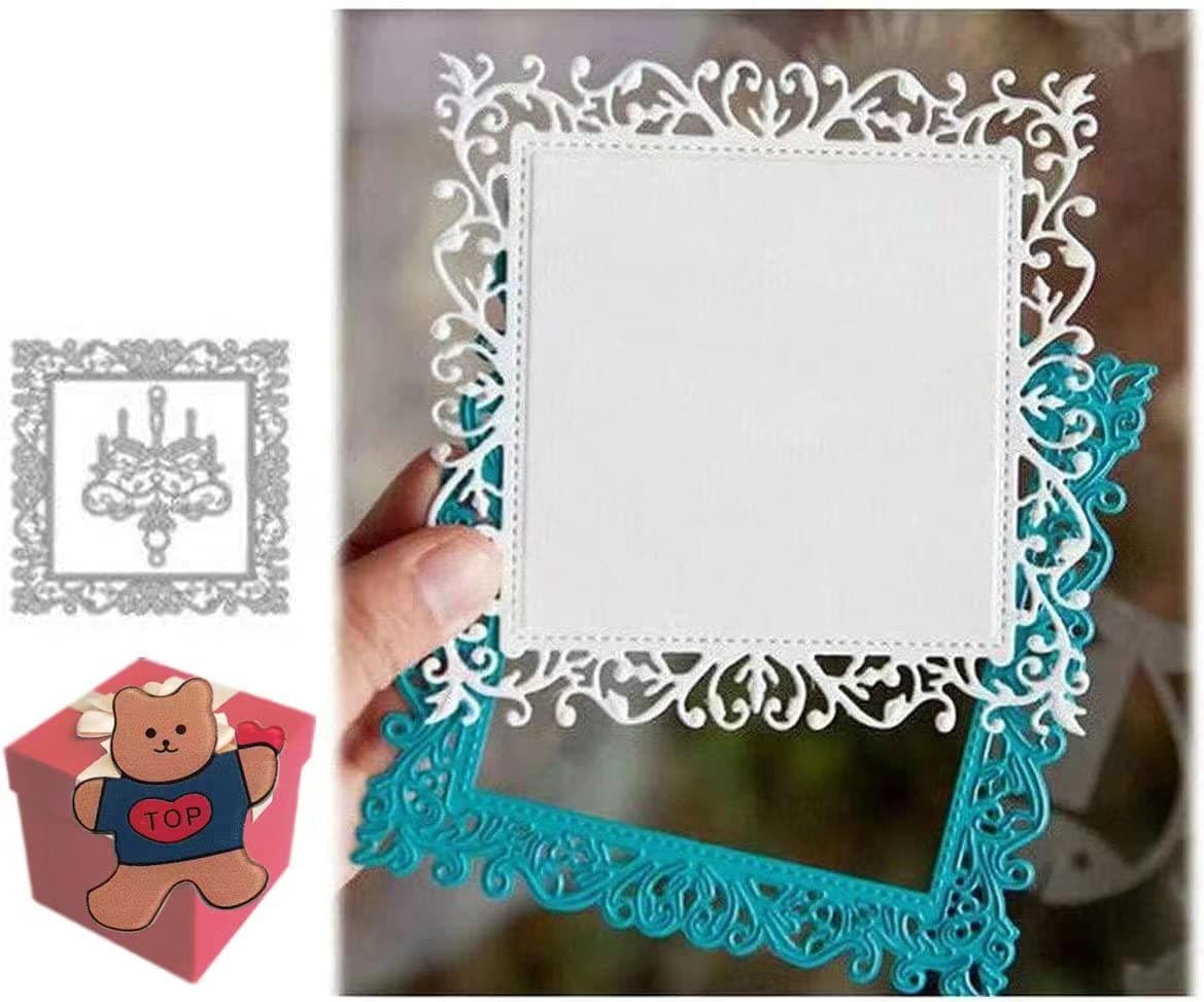 Lace Leaf Vine Square Frame Dies for Card Making，Lace Leaf Vine Square Frame Cut Stencils for DIY Scrapbooking Photo Album Decorative Embossing Paper Dies for Card Making Templated+Cute Brooch Pin
