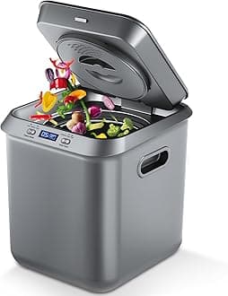 Electric Composter for Kitchen: Smart Compost Bin Outdoor/Indoor, Odorless/Auto-Cleaning/Intelligent LED Display, 2.5L Auto Garbage Disposal Home Composting Bin, Turn Waste into Fertilizer (Gray)