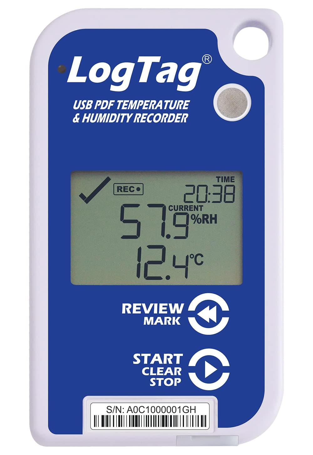 UHADO-16, Multi-use Data Logger, Temperature & Humidity, 16,000 Readings, with Display, with USB, White/Blue