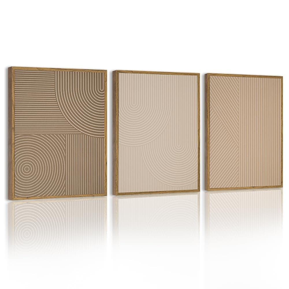 PHOPAGO Minimalist Abstract Framed Wall Art Modern Boho Neutral Line Wall Decor Geometric Artwork Kitchen Dining Room 11x14in Natural Framed