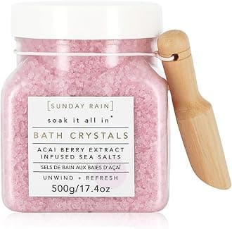 Sunday Rain Luxury Nourishing Bath Crystals, Vegan & Cruelty-Free with Vitamin Rich Acai Berry Extract & Natural Sea Salts, 500g