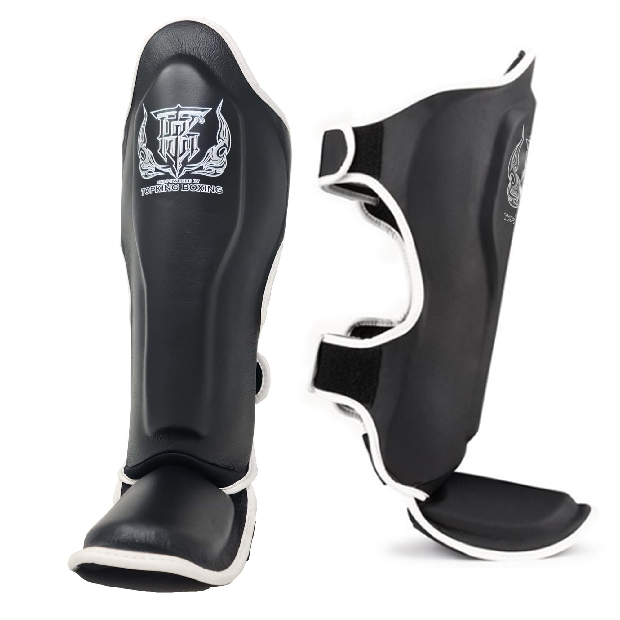 Muay Thai Shin Guards Protector Protection (Black/White, L)