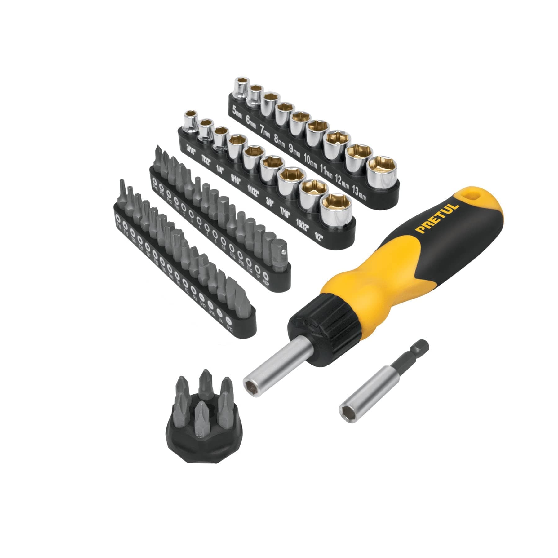 Pretul Ratchet Screwdriver Set with 35 Bits and 18 Sockets - 61 pieces