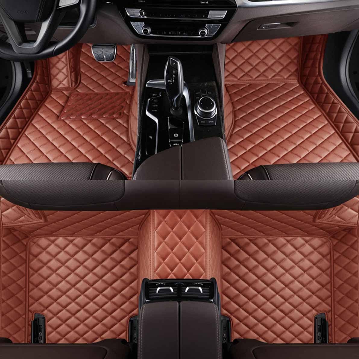 Custom Personalized Floor Mats ,Luxury Full Coverage All Weather Car Floor Mats,Anti-Slip Leather Car Mat Set ,Custom Floor Mat, for 99% of Cars, Trucks & SUV. (Light Brown)