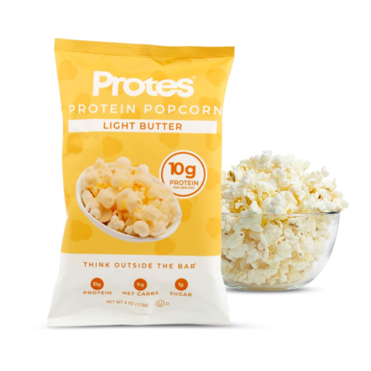 PROTES PROTEIN POPCORN with Whey Protein Isolate: Great Tasting Low Sugar, High Protein Snacks | Gluten Free Air Popped Healthy Snacks for Adults and Kids, Light Butter, Pack of 6 Bags