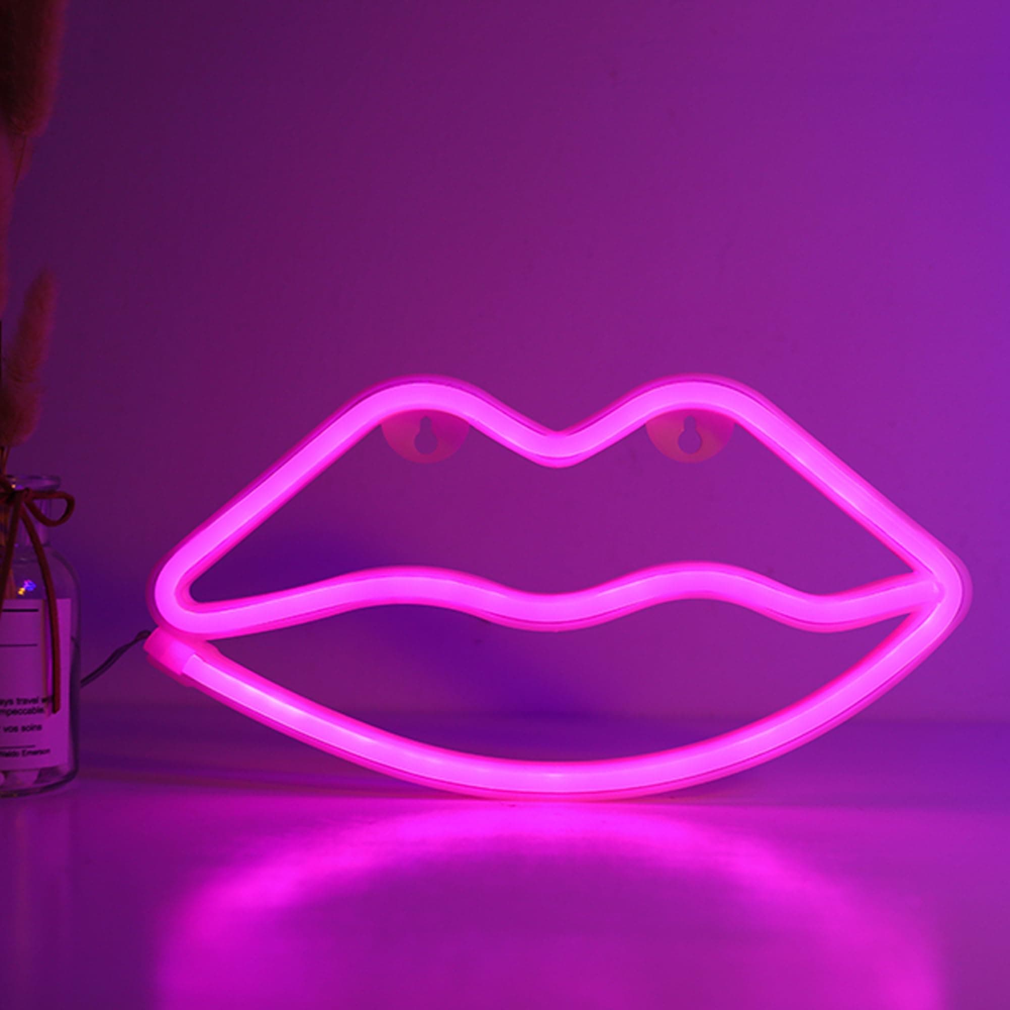 ENUOLI LED Lips Neon Light Sign Wall Light Battery/USB Operated Light Blue Art Decorative Neon Lights Signs for Walls Light up Signs for Bedroom Walls Party(Pink)