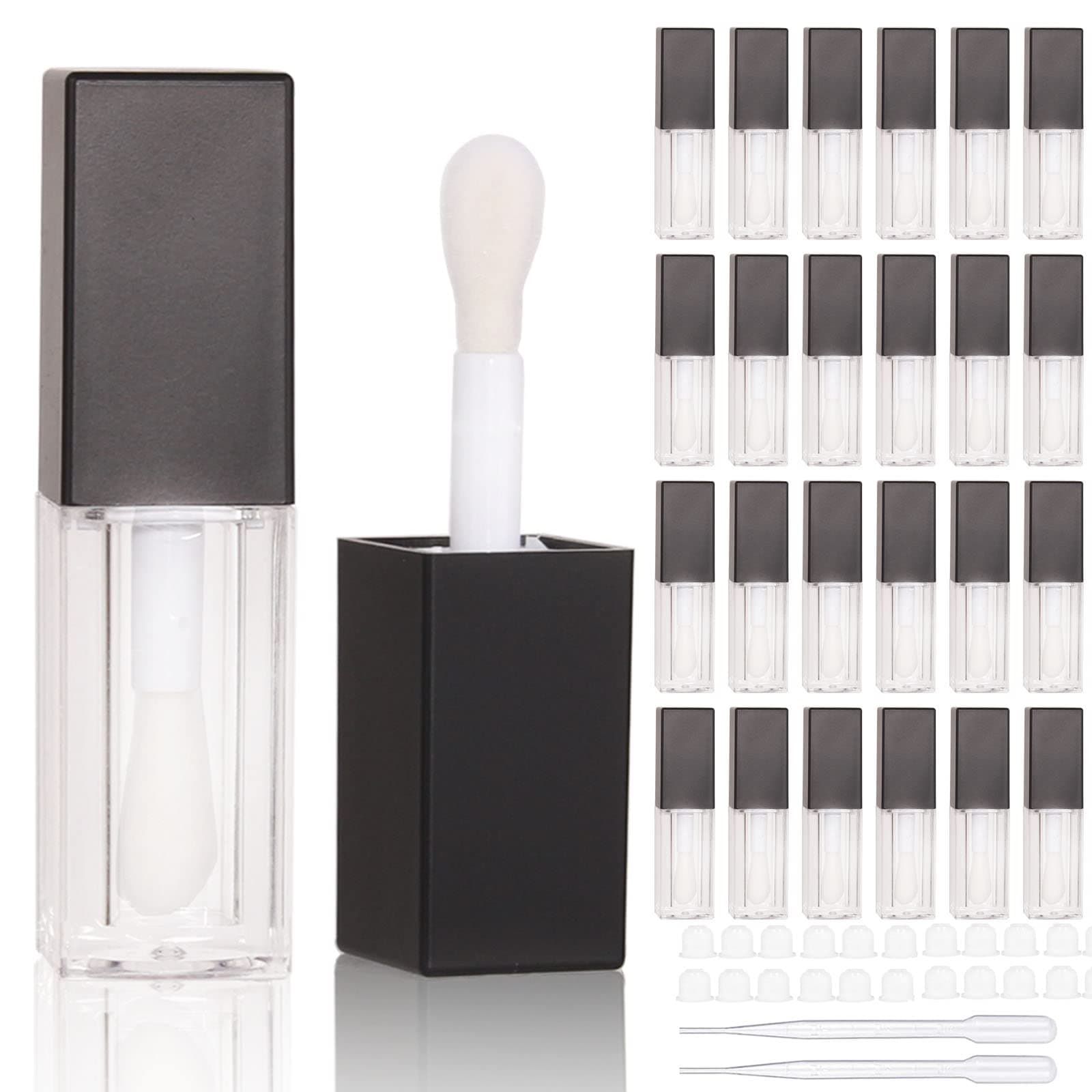 24pcs 5ml Empty square black lipgloss tubes bulk wholesale with big wand lipgloss containers