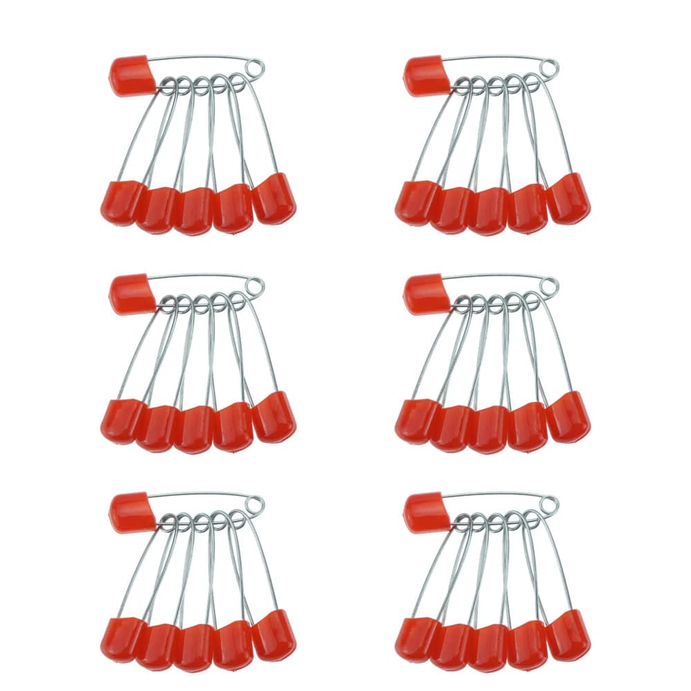 60 Count Plastic Safety Pins 1.57 Inch Plastic Head Stainless Steel Diaper Pins for Handcrafts DIY (Red)