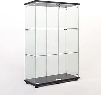 Yoluckea 3 Shelves Glass Cabinet with 2 Doors, Floor Standing Clear Glass Curio Cabinet Collection Display Case for Living Room Bedroom 49.49” x 31.77”x 14.37” Black