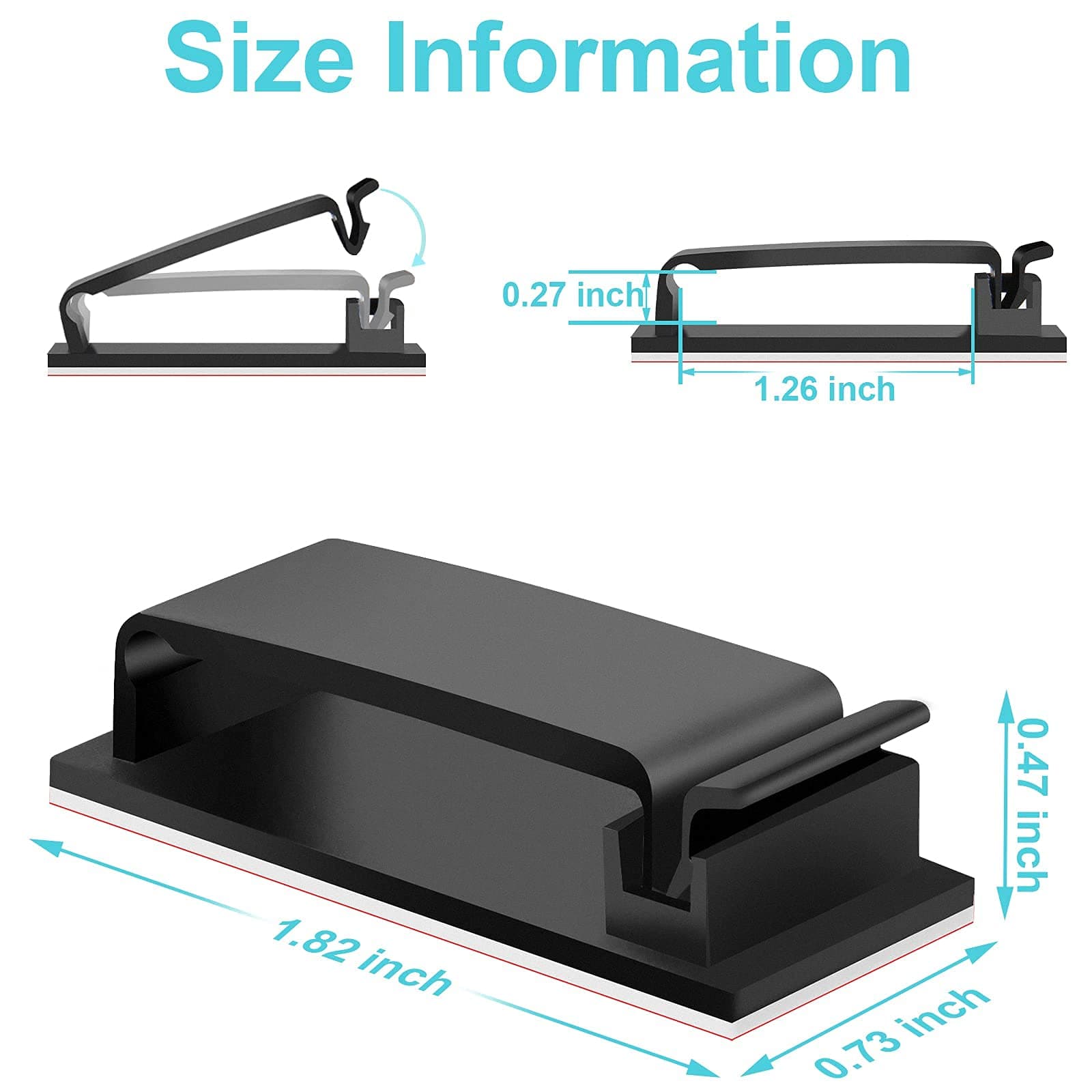Cable Management Clips, Large Cord Clips for Under Desk Wire Management, Adhesive Organizer Multiple Cord (Computer/PC, Network, TV, Ethernet) Black 20 PCS
