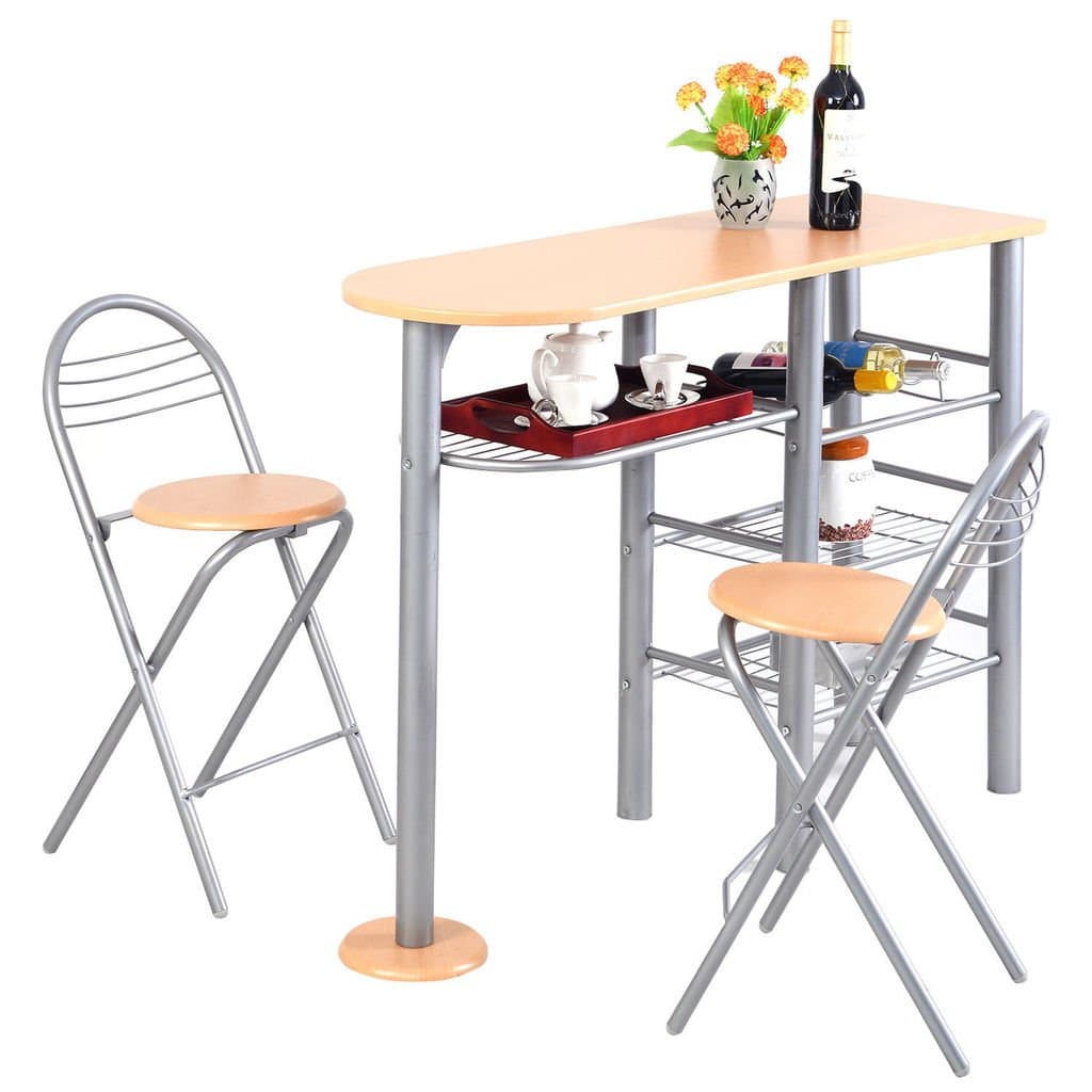 CHSGJY Pub Dining Set Counter Height 3 Piece Table and Chairs Set Breakfast Kitchen by CHSGJY