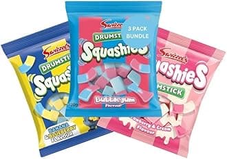 Squashies DrumStick Banana & Blueberry, Strawberry & Cream, Bubblegum Flavors - Variety Pack- 120G (3 PACK BUNDLE) - Imported from UK (V3)