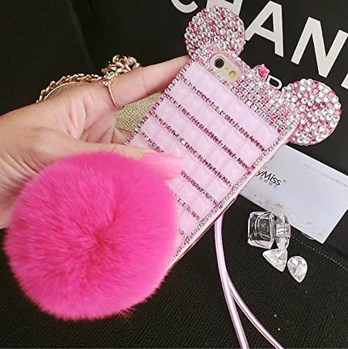iPhone 7 Plus Mouse Ears Case,iPhone 7 Plus Rabbit Fur Ball Case,Fashion Rabbit Fur Ball Mouse Ears Crystal Diamond Rhinestone Soft TPU Phone Case Cover Back For iPhone 7 Plus