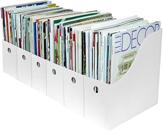 Evelots Magazine File Holder -Set of 6 White - Office Desk Organizer - Sturdy Cardboard - New Upgraded Double Front Panel -4" Wide-Easy Assemble