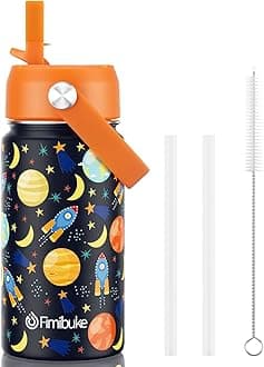 Fimibuke Kids Insulated Water Bottle, 14oz BPA FREE 18/8 Stainless Steel Travel Tumbler Double Wall Vacuum Leak Proof Kids Cup with Straw Metal Water Bottle for School Boys Girls(1 Pack, Space)
