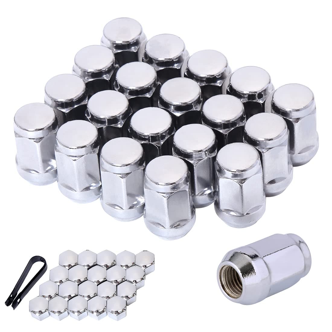 ChnewAuto1/2x20 Lug Nuts 1/2-20 Chrome Lug Nuts 19mm (3/4") Hex 1.38" Long Set of 20 Acorn Lug Nuts Wheel Lug Nut Fit for Jeep Wrangler JK Jeep Grand Cherokee etc