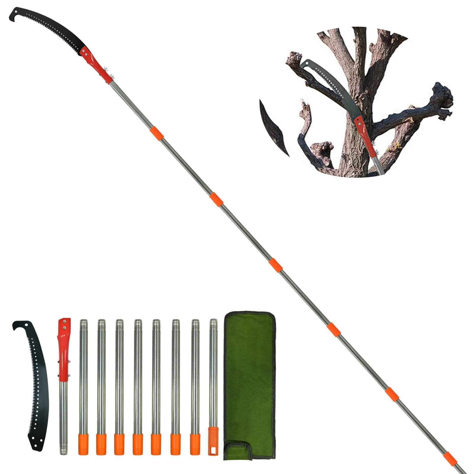 Pole Saws for Tree Trimming, Manual Pole Saws 13 Feet Extension Pole Tree Trimmer Cut Tree Branch Garden Tools Loppers Hand Pruning Saws for Sawing and Shearing