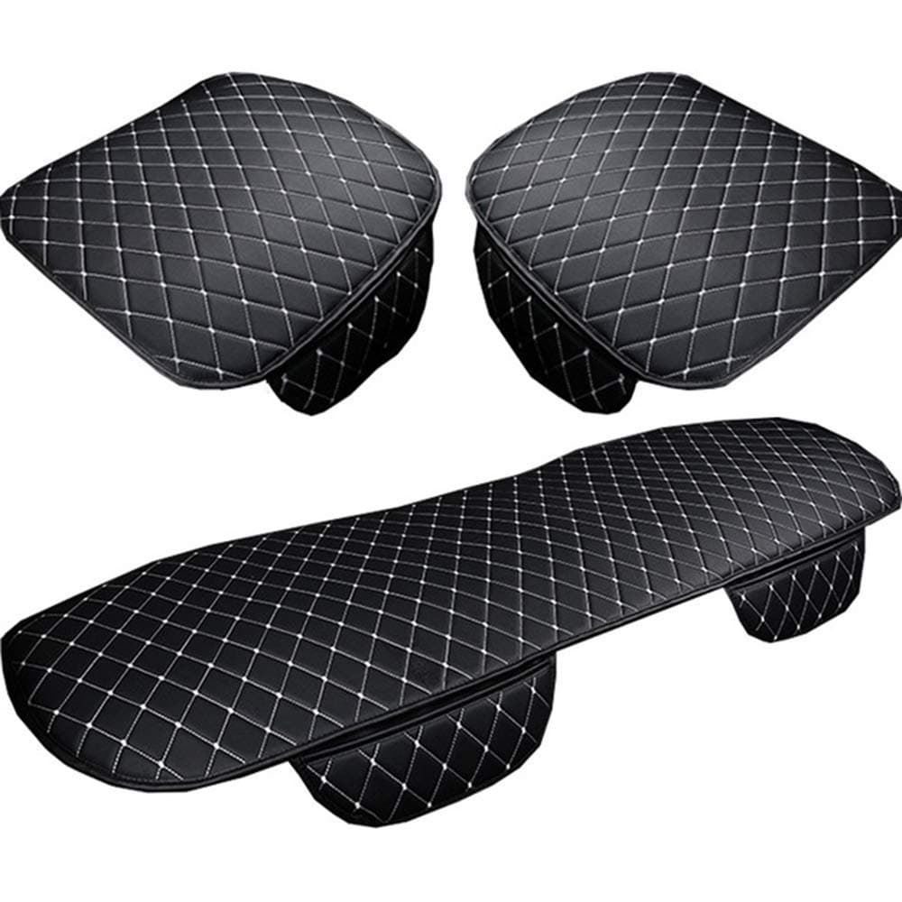 SEAMETAL Bottom Car Seat Covers Protector,Leather Auto Seat Cushion Black 3pcs