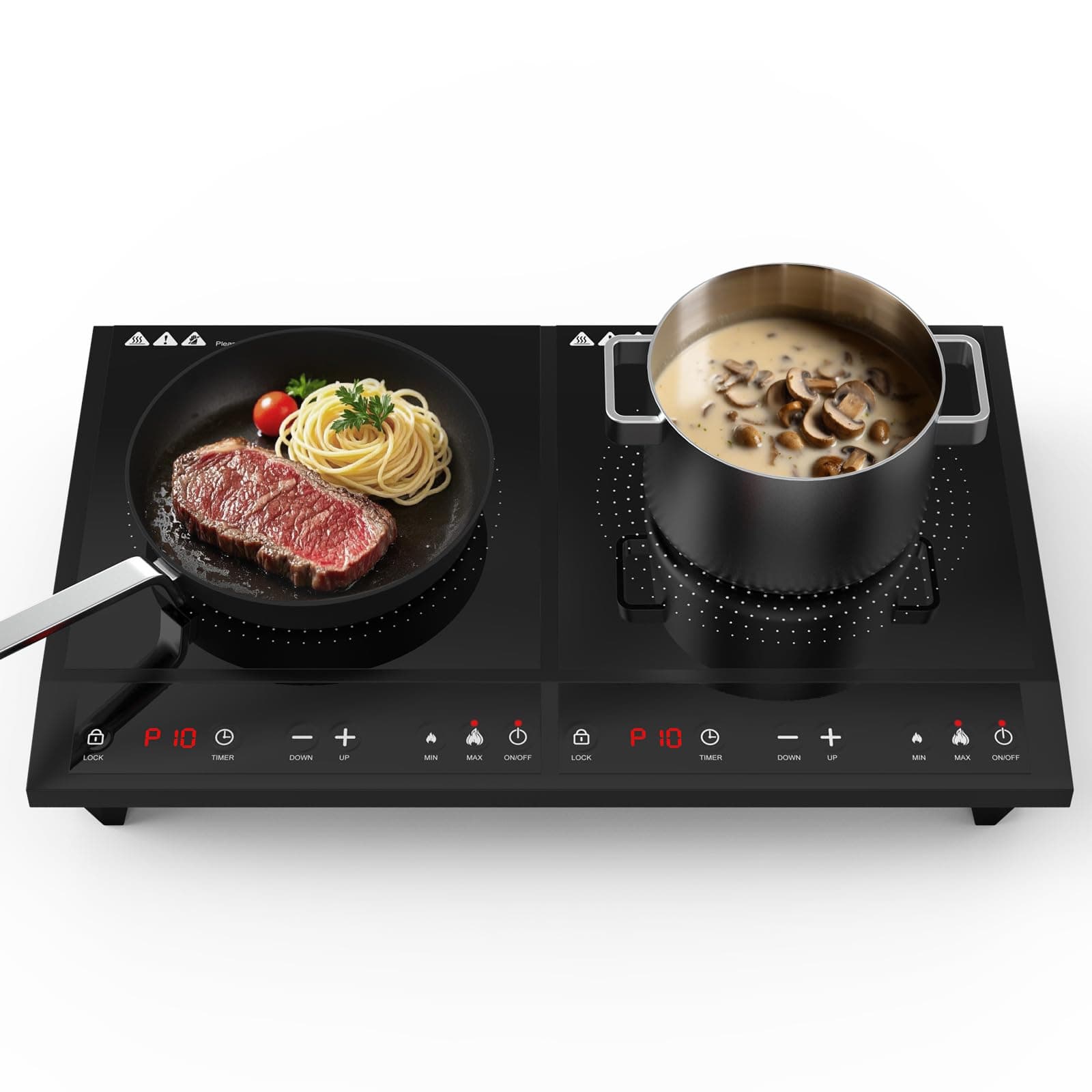 Double Induction Cooktop,Portable Induction Cooker with 2 Burner Independent Control,Ultrathin Body,10 Temperature,1800W-Multiple Power Levels,3 Hour Timer,Safety Lock