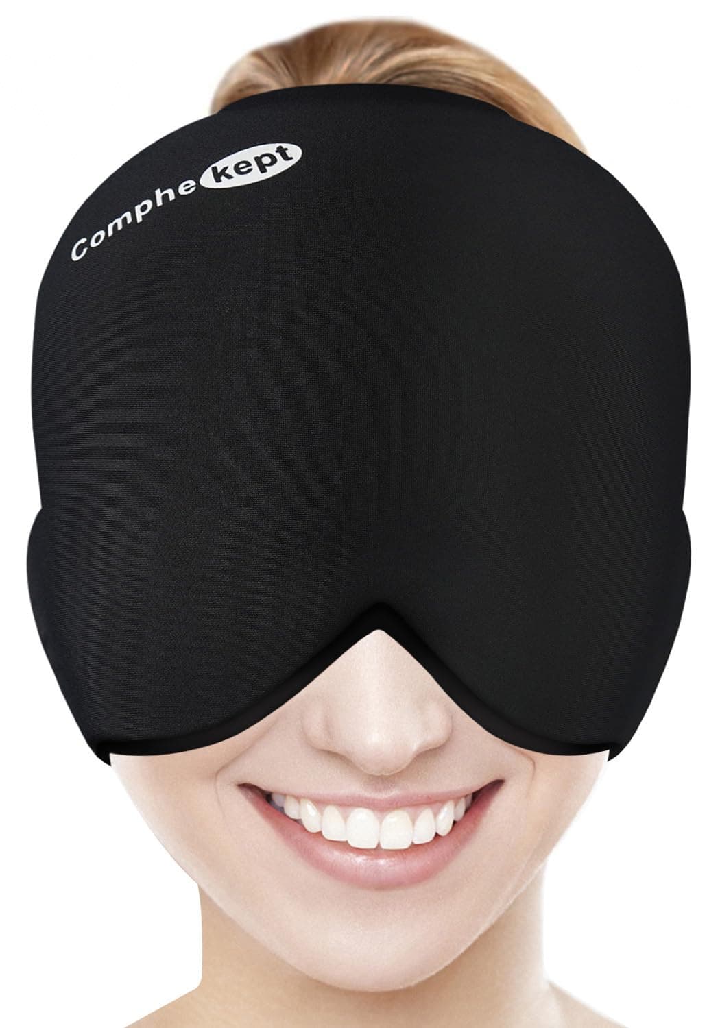 Thick Headache Relief Cap Cooling Gel Hat Stays Cold a bit Longer,Migraine Relief Cap Head Wrap with Face Cold Compress for Puffy Eyes,Tension,Stress,Hangover Relief(Black, Large)