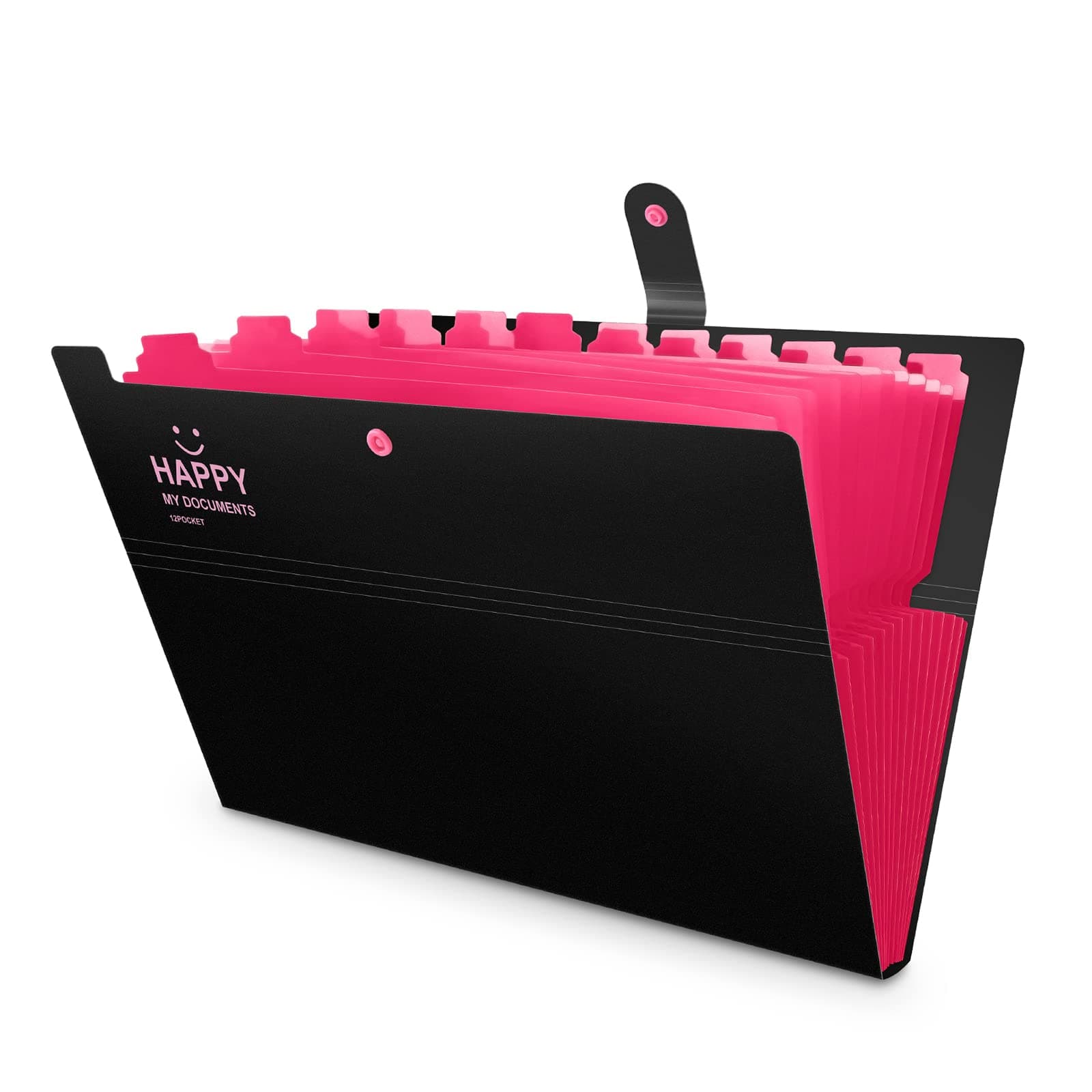 12 Pockets Expanding File Folder, HAISSKY Office Folders for Documents with Snap Button,Wallet Folder [Black & Hotpink]