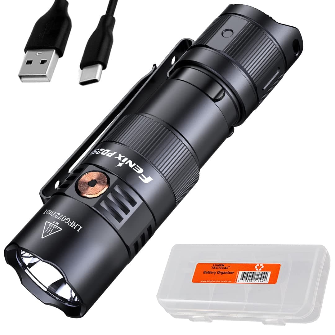 PD25R EDC Flashlight 800 Lumen USB-C Rechargeable, Dual Switch Pocket Size Lightweight with Organizer