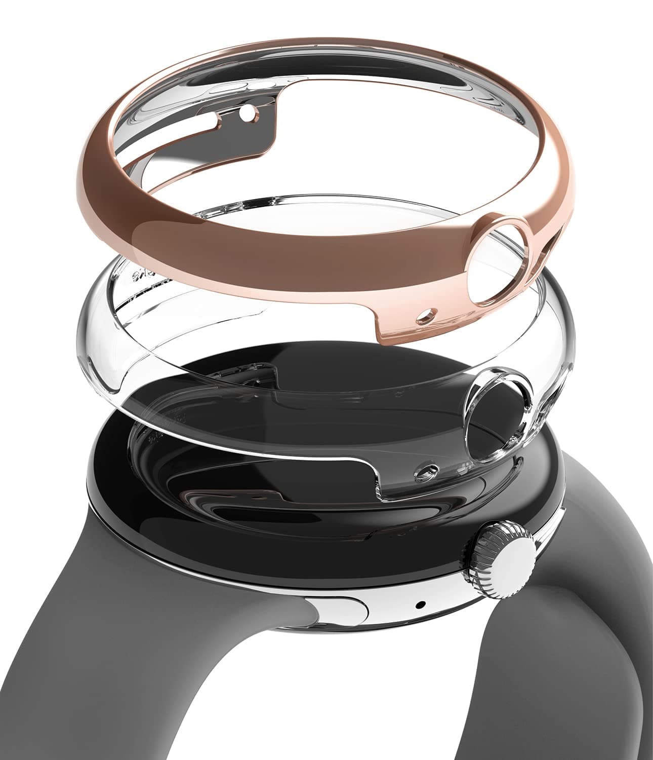 Ringke Slim Case [2 Pack] Compatible with Google Pixel Watch 41mm, Bezel [Frame Only] Premium PC Hard Thin Cover - Clear & Chrome Rose Gold