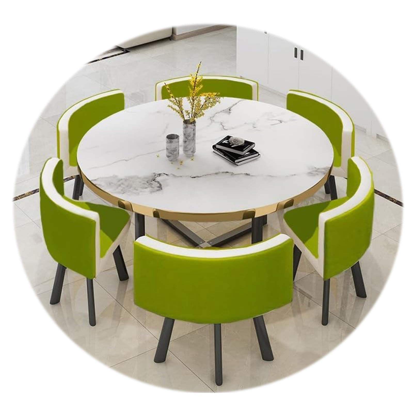 RUANLOV Round Dining Table Set,7-Piece Set With 6 Dining PU leather chairs for Home, Kitchen, Restaurant, Pub, Living Room (F 120CMX120CMX75CM)