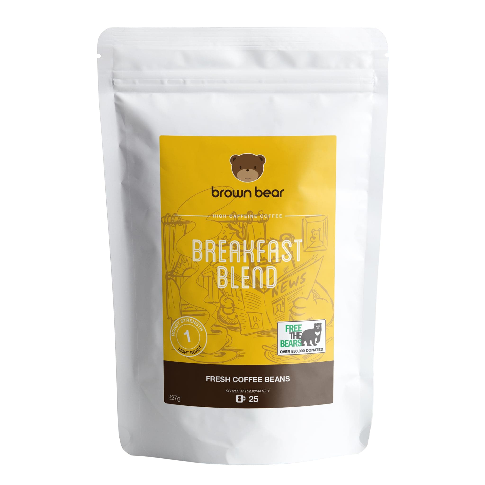 Brown Bear Breakfast Blend Coffee Beans, Light Roast, For All Coffee Machines