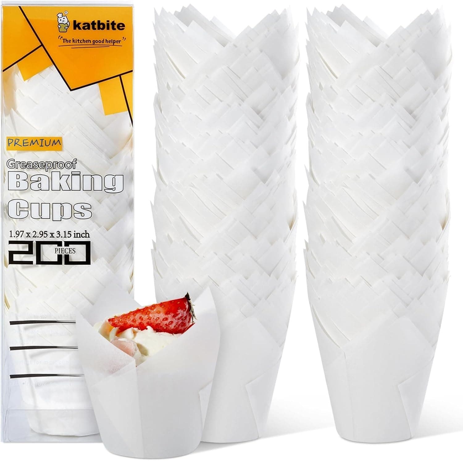 katbiteTulip Cupcake Liners 200PCS, Muffin Baking Cupcake Liners Holders, Baking Cups, Cupcake Wrapper for Party, Wedding, Birthday(White)