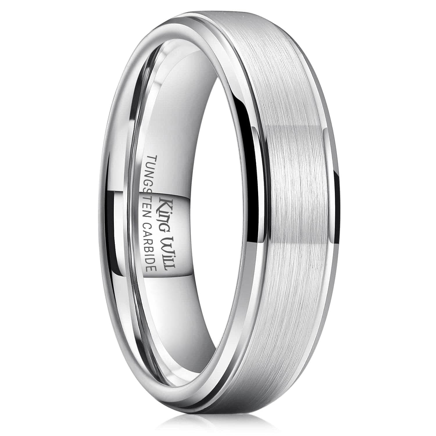 Basic Men's Tungsten Carbide Ring 6mm/7mm/8mm Polished Beveled Edge Matte Brushed Finish Center Wedding Band