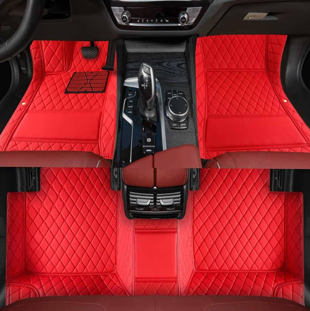 Custom Personalized Floor Mats ，Luxury Full Coverage All Weather Car Floor Mats，Anti-Slip Leather Car Mat Set ，Custom Floor Mat， for 99% of Cars, Trucks & SUV. (Pure red)