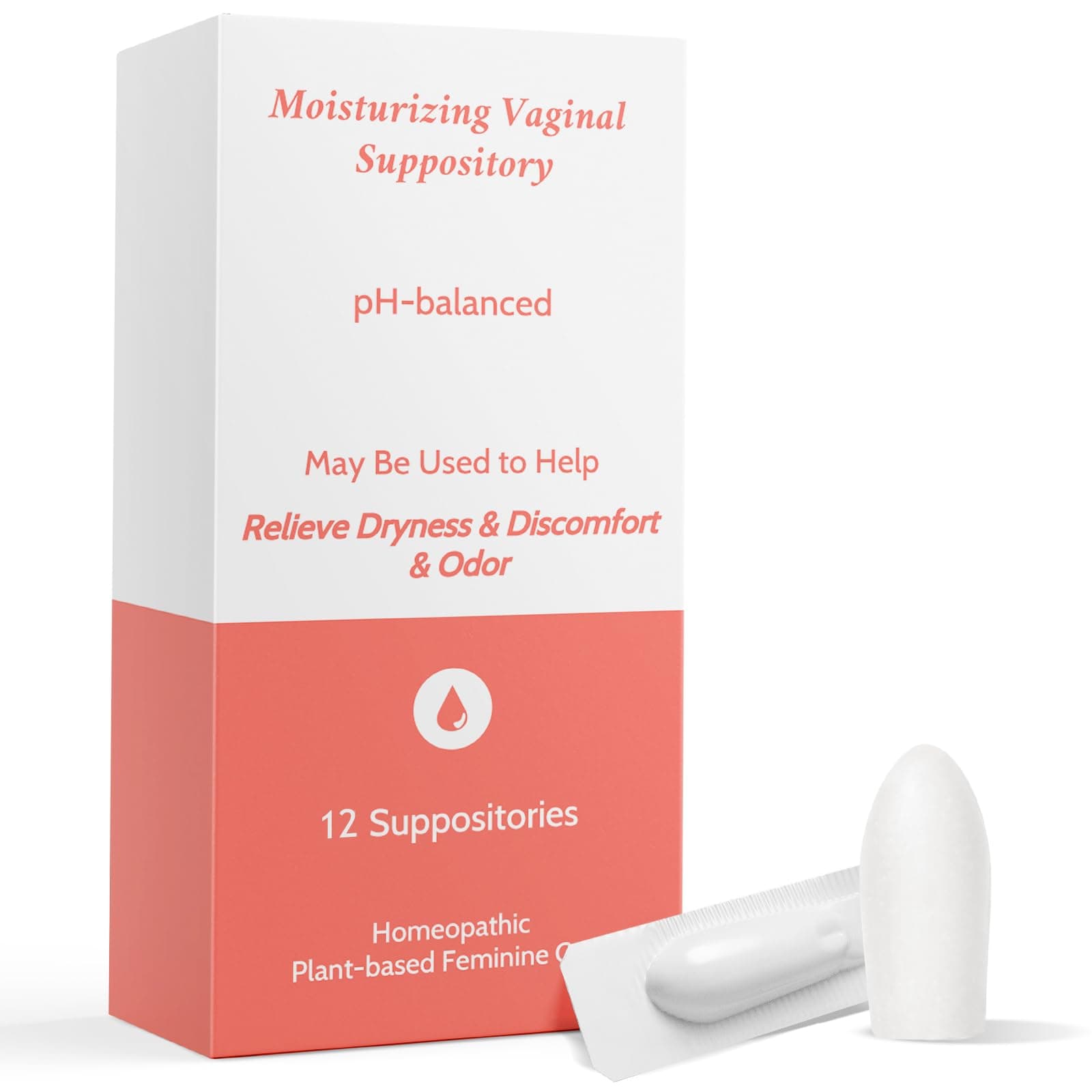 Vaginal Moisturizing Suppositories for Lasting Hydration & Comfort | Balances pH, Soothes Dryness & Odor | Infused with Hyaluronic Acid, Vitamin E, and Natural Herbs (12 Inserts)
