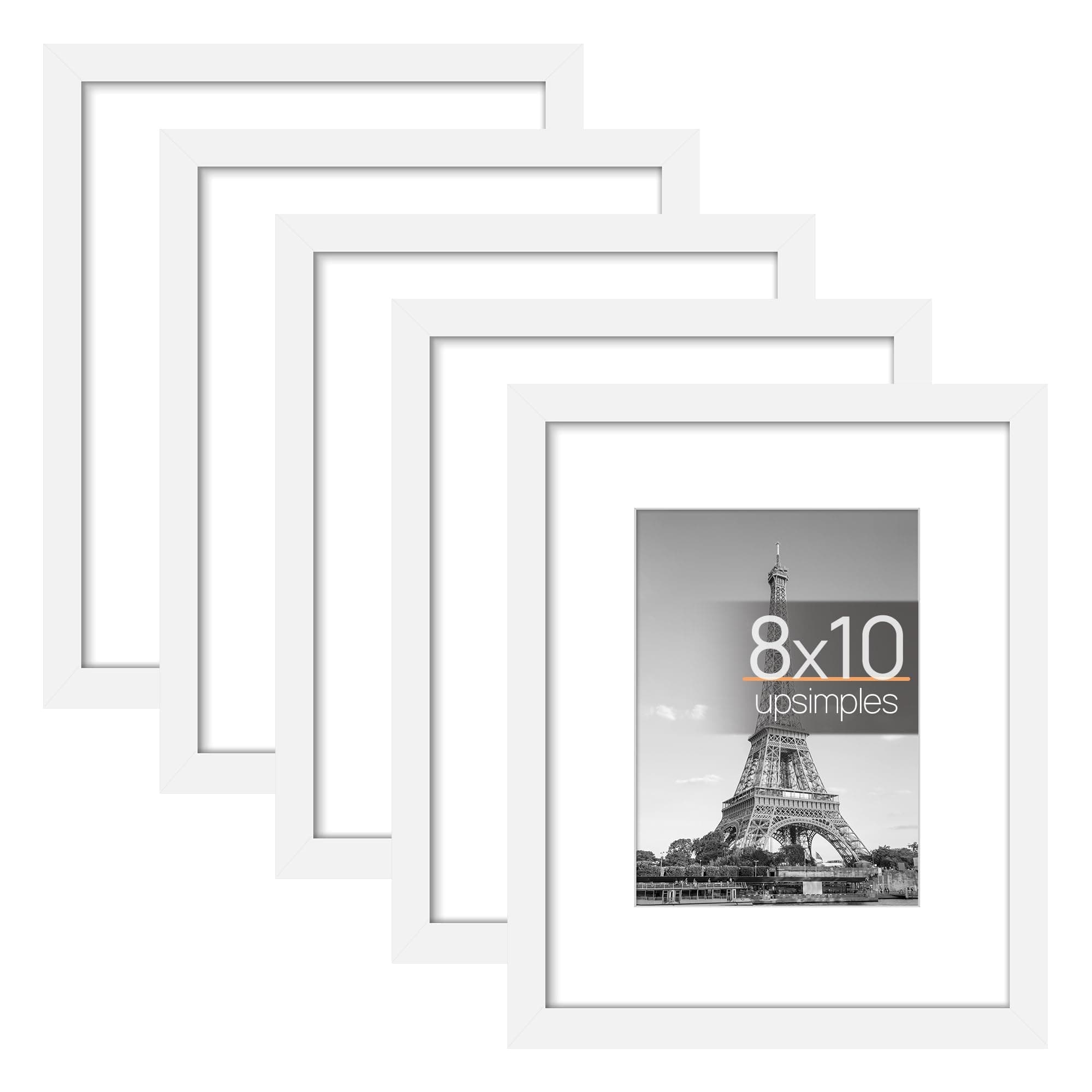 TMOHRA 5 Pack Picture Frames, 8x10 White Picture Frame Display Display 6x8 Photo with Mat or 8x10 photo without Mat, Horizontal and Vertical Formats for Wall and Tabletop (White 8X10 Inch)