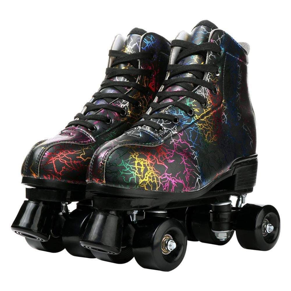 Unisex Roller Skates Double Row Four Wheels High-top Roller Skates Lightning Pattern for Beginners Womens Mens Boys and Girls