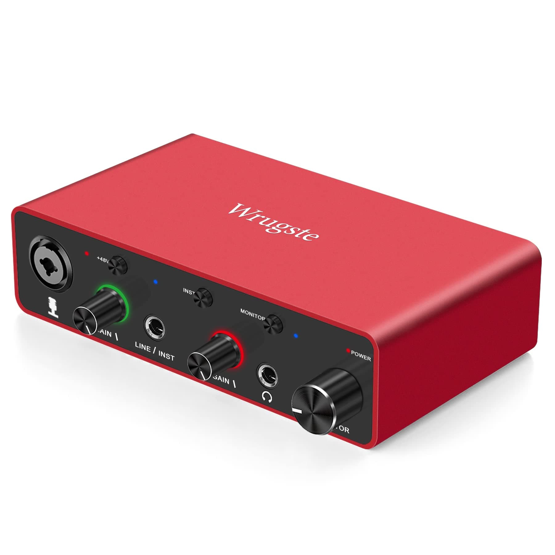 USB Audio Interface Solo(24Bit/192kHz)+48V Phantom Power for Computer Recording Podcasting and Streaming Plug and Play Noise-Free Wrugste XLR Audio Interface for PC No Software Included