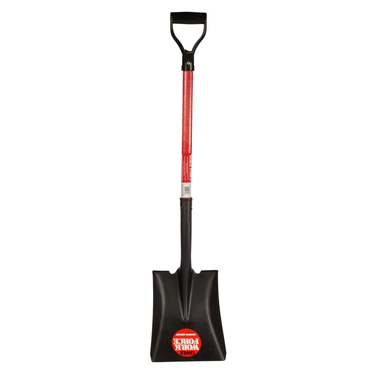 Emsco Group1236-1 Workforce Tools Point Sturdy 28” Fiberglass Handle-Heavy Duty 16 Gauge Steel Head-Lifetime Durable Square Shovel, Black/Red