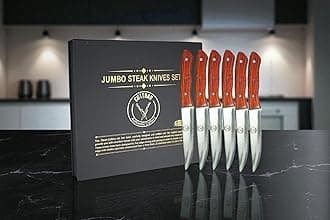 CUTTHRU Set of 6 Steak Knives, Croasion Resistant, Vivid and Smooth Polished Blade, Full Tang Wood Handle