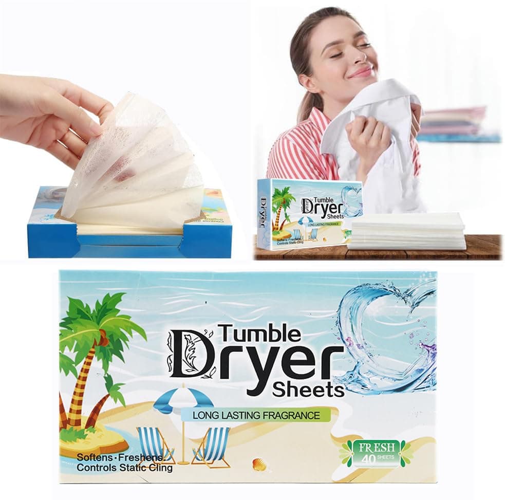 Azonee Dryer Sheets - Clothing Softness Sheet, 5 Box/200 Count Natural Fabric Softener with Plant-Based Formula, Removes Static Cling, Gentle on Clothes - for Soothing(Coconut Fragrance)