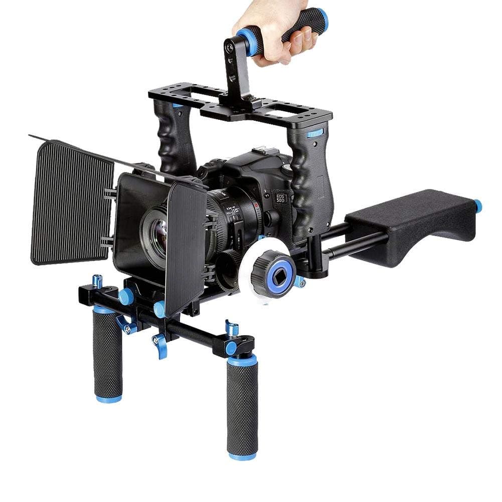 Professional Film Video Making System Kit, DSLR Camera Stabilizer Shoulder Rig with Camera Cage, Matte Box, Handle Rods and Follow Focus for and Other DSLR Cameras Video Camcorders