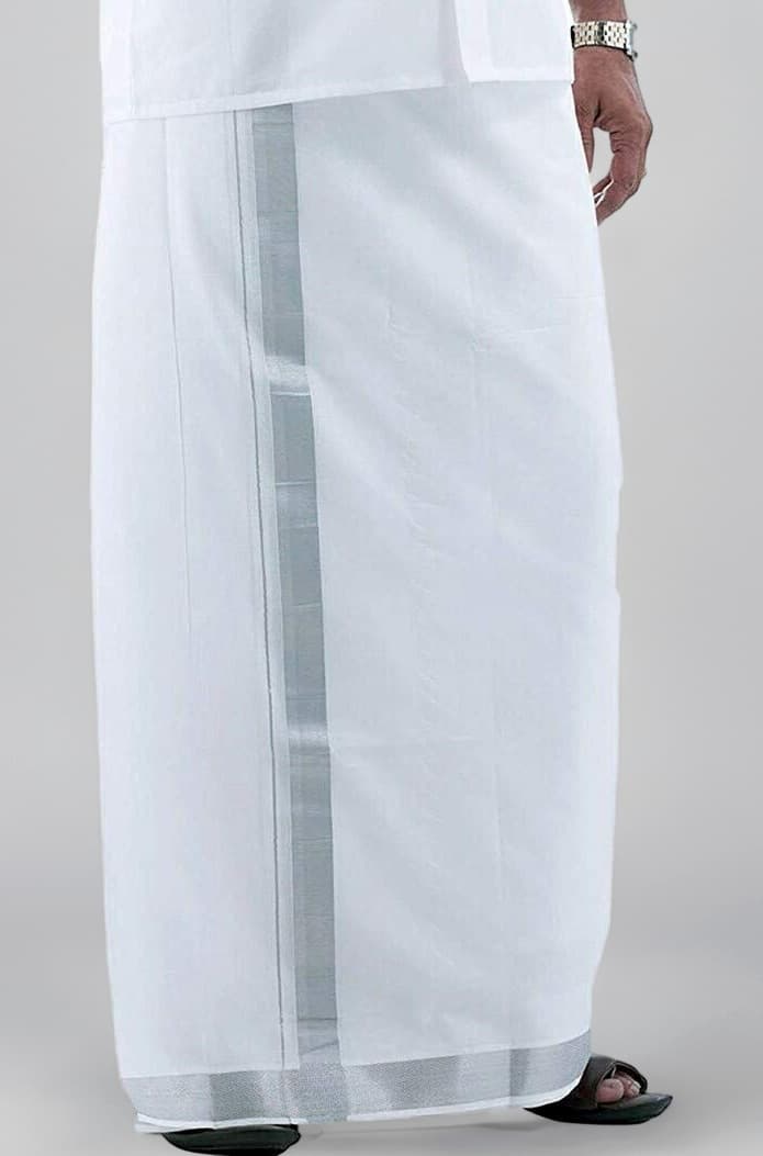 Men's Cotton Double Dhoti With Silver Border